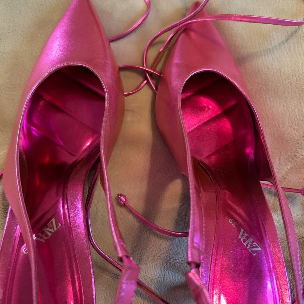 Zara Women's Metallic Pink Heels 39 - Picture 4 of 8